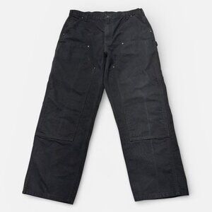 Carhartt B136 Double Knee Canvas Work Pants Tag 38 (W36 x L30.5) Black Loose Fit